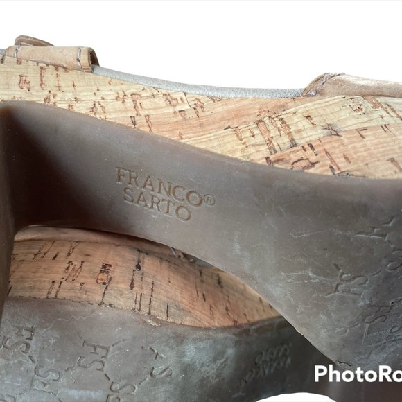 Franco Sarto Leather and Cork Platform Heels Sandals - Tan - Picture 3 of 4